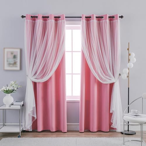 Image of Anytime Double Layer Blackout Curtains 2 Panels,52Wx120L,Pink
