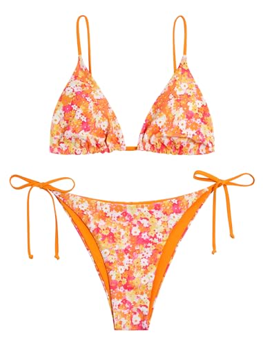 Image of ZAFUL Women's Triangle Bikini Floral String Bikini Set Two Piece Swimsuit Bathing Suits