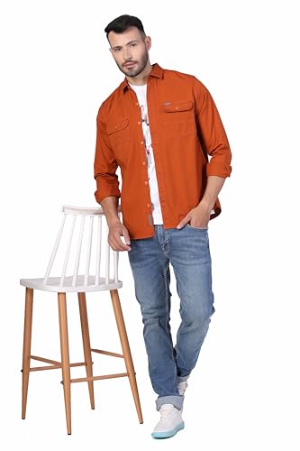 Image of Men's Cotton Twill Utility Shirt | Full Sleeve Button-Down Casual Shirt | Dual Chest Pockets | Comfortable Regular Fit | Everyday Wear