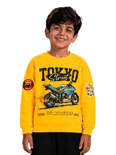 Image of KiddoPanti Boys Solid Round Neck Full Sleeve Fleece Sweatshirt | 60% Cotton 40% Polyester | Soft Warm Winter Pullover | Ribbed Cuffs & Hem | Casual Winter Sweatshirt for Kids