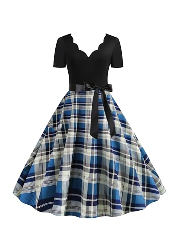 EFOFEI Mujer Vestido Rockabilly Vestidos Largos Mujer Verano Formal Vestidos De Mujer hasta La Rodilla Señoras Vintage Bodycon Fiesta De Noche Vestido De Fiesta De Graduación Azul L