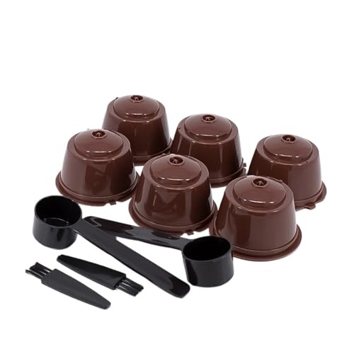 Genérico Cápsula de café recargable, Compatible con Dolce Gusto, taza filtro cápsulas vacías reutilizables cuchara y cepillo, 6 uds(6pcs brown capsules)