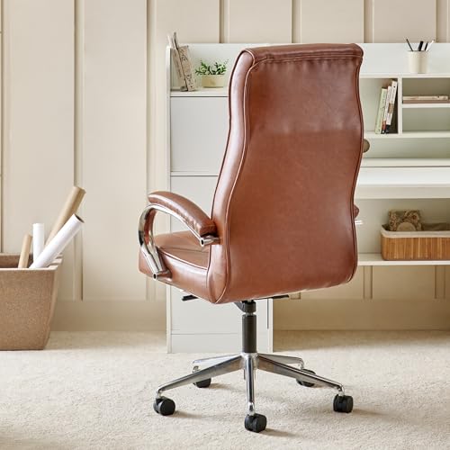 Image of Home Centre | Zuby | Faux Leather | High Back | Metal | Study and Office Chairs | Brown | 1 Year Warranty