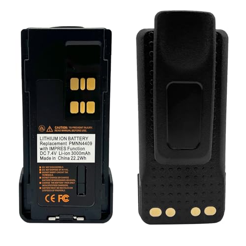 biemotwoway PMNN4409 Impress Battery 3000mAh 7.4V for APX3000/APX4000 & XPR7500e Series - Li-ion Replacement with Belt Clip (Fits APX1000/XPR3500e/XIR P8668)