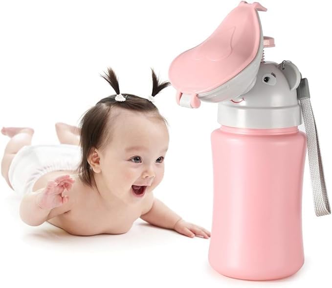 ToYooZe Portable Elephant Urinal Bottle for Kids, Pink Leakproof Travel Pee Bottle for Boys & Girls, Cute Elephant Design Emergency Potty