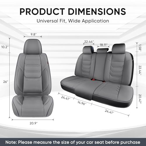 Image of TIEHESYT Gray Car Seat Covers Full Set, Breathable Leather Automotive Front and Rear Seat Covers & Headrest for Reduce the Driving Fatigue, Compatible with Most Vehicles, Cars