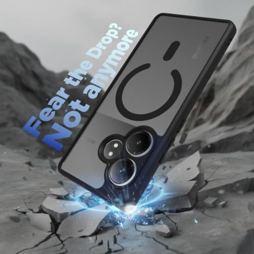 Image of RIGGEAR Shockproof Sleek Hybrid Armor Back Cover Case Compatible with MagSafe Accessories for Realme GT 6, Realme GT 6T 5G (Smoke Black Matte PC + Black TPU Bumper)