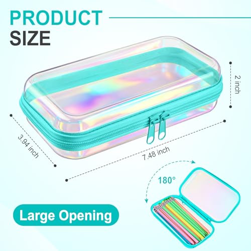 Image of Hoolerry 4 Pcs Hard Clear Zipper Case Makeup Bags Plastic Zipper Pouch Transparent Storage Box Containers for Cosmetics, Snacks, Building Blocks, Puzzles(Clear,7.5 x 3.9 x 2 in,Blue Laser)