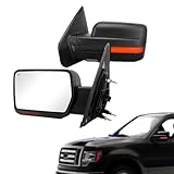 Perfit Zone Towing Mirrors Fit 07-14 F150 Pickup Truck, POWER HEATED W/AMBER SIGNAL BLACK Mirror LEFT Driver Side Replacement