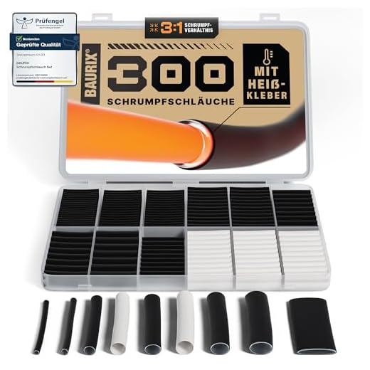 BAURIX® Set di Guaina Termorestringente 300 Pezzi - Rapporto di restringimento 3:1 - Tubo Termorestringente per Cavi Elettrici con strato interno colla a caldo - Impermeabile IP67 - Lunghezza 45 mm