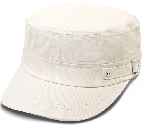 WULIQIUQIU Army Cadet Cap for Men Women Military Flat Top Cap Unisex Basic Baseball Cap White