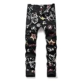 Eructores de mezclilla recta YZRDY Autumn Spring Menaje for Hombre Streetwear Streetwear Estiramiento Estampado Bicicleta Jeans Retales de Mezclilla (Color : 5674 4, Size : 30 Inch USA Size)