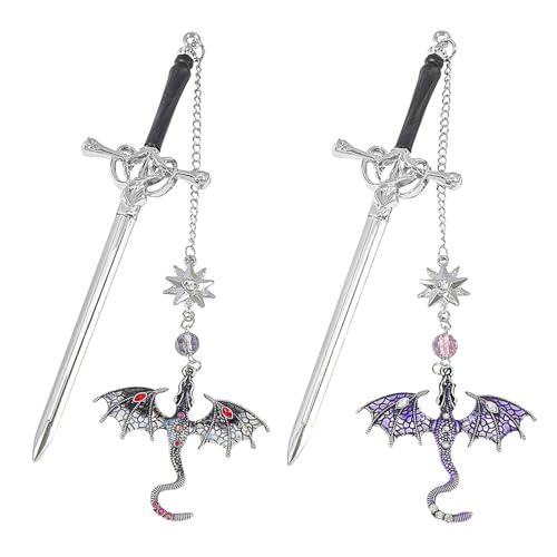 UJBVCX 2 Stück Drache Schwert Lesezeichen, Lesezeichen Metall, Fantasy Lesezeichen, Einzigartiges Geschenk für Frauen Männer