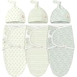 KeaBabies 3-Pack Organic Swaddles for Newborns Girls, Boys with Hats - Soft Cotton Baby Sleep Sacks 0-3 Months, Breathable Baby Hats and Swaddles 0-3 Months, Newborn Essentials Must Haves (Leafy)
