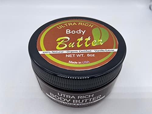Lavender Vanilla Ultra Rich Body Butter Creamy Body & Facial Skin Cream for Babies & Adults with Sensitive or Eczema and Face Moisturizing,Free from petroleum, gluten, soy, dairy, harmful chemicals, parabens, sulfates 8 oz