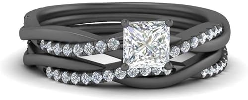 Finecreation_usa -2.00 Ctw Princess Cut Diamond Solitaire Wedding Engagement Ring Bridal Set, 14K Black Gold Finish