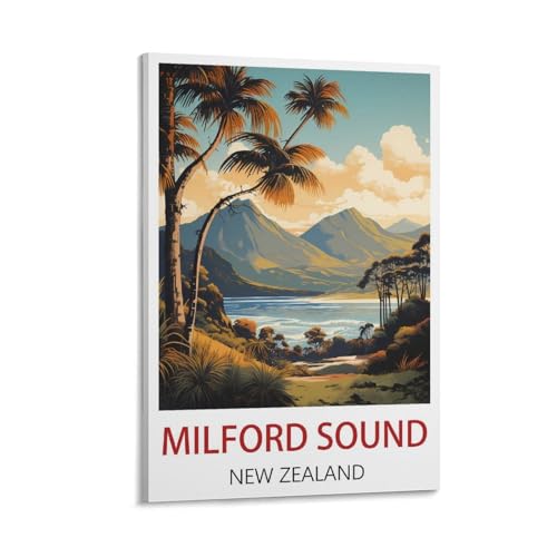 FUADDGG Milford Sound New Zealand Vintage Travel Posters 08x