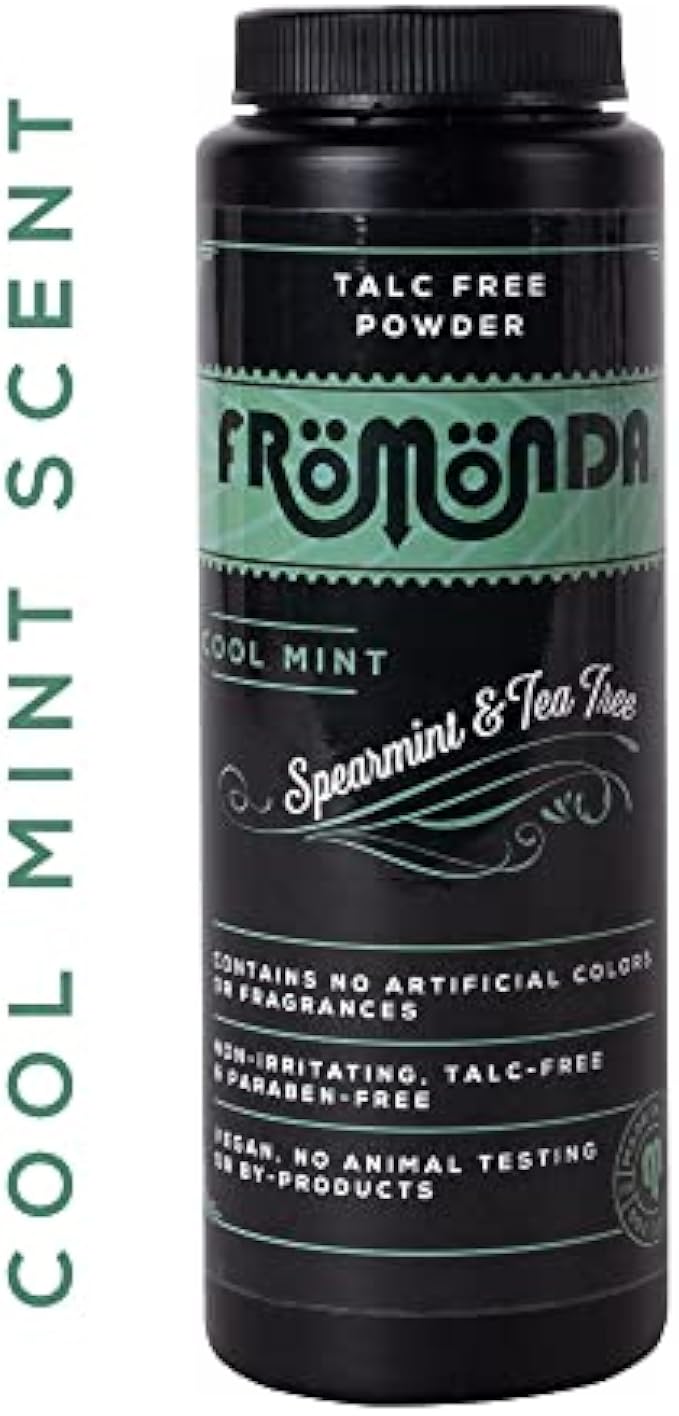 Fromonda (Cool Mint) Body Powder Spearmint & Tea Tree (5 oz, 1-Pack) Unisex, Talc-Free, Anti-Chafing, Sweat Defense with Essential Oils