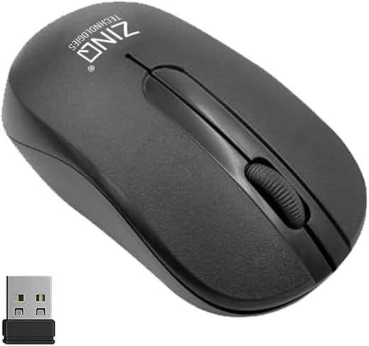 Zinq Technologies 818W 2.4 Ghz Wireless Mouse with 1600DPI for Laptop and Desktop with 2xAAA Duracell Batteries Included (Black) – USB