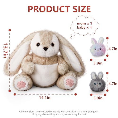 Image of Niuniu Daddy Mommy and Baby Bunny Stuffed Animal with Pouch, 3.3 lbs, 5 Pcs Weighted Rabbit Plush Toy Set, Hide and Seek Interactive Plushies, Gifts for Kids