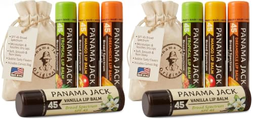 Image of Panama Jack Sunscreen Lip Balm - SPF 45, Flavor Pack, Broad Spectrum UVA-UVB Sunscreen Protection, Prevents & Soothes Dry, Chapped Lips (Dreamsicle /Vanilla /Tropical /Mango) (Pack of 2)