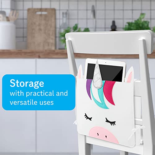 Image of PIKL Unicorn Hamper Bedside Caddy set Patented design Quality Girls Laundry Hamper with Carry Handle and hanging storage organizer bed pocket unicorn decor Ideal gift for girls kids laundry basket
