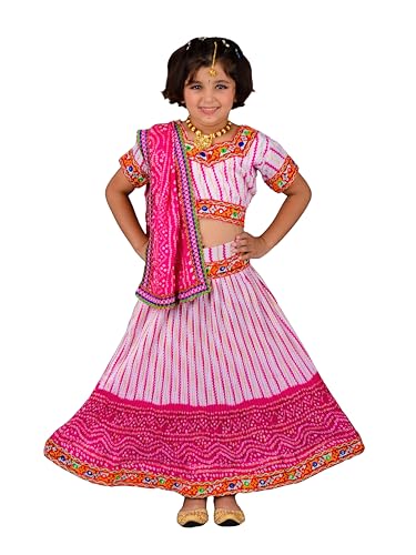 Image of AHHAAAA Kids Ethnic Ghoomar Lehenga Choli-Chania Choli with Dupatta Set for Baby Girls Y0033
