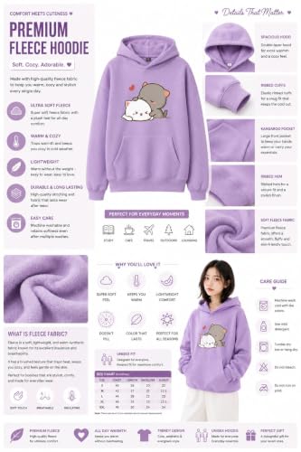 Image of Women Oversized Hooded Sweatshirt Purple Cat Printed Casual Pullover Hoodie