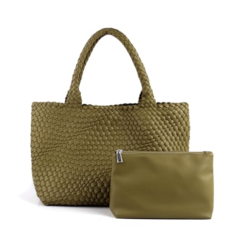 Image of Woven Tote Bag Womens Purse Vegan Leather Shoulder Handbags Fashion Summer Beach Tote Bags Large Travel Totes