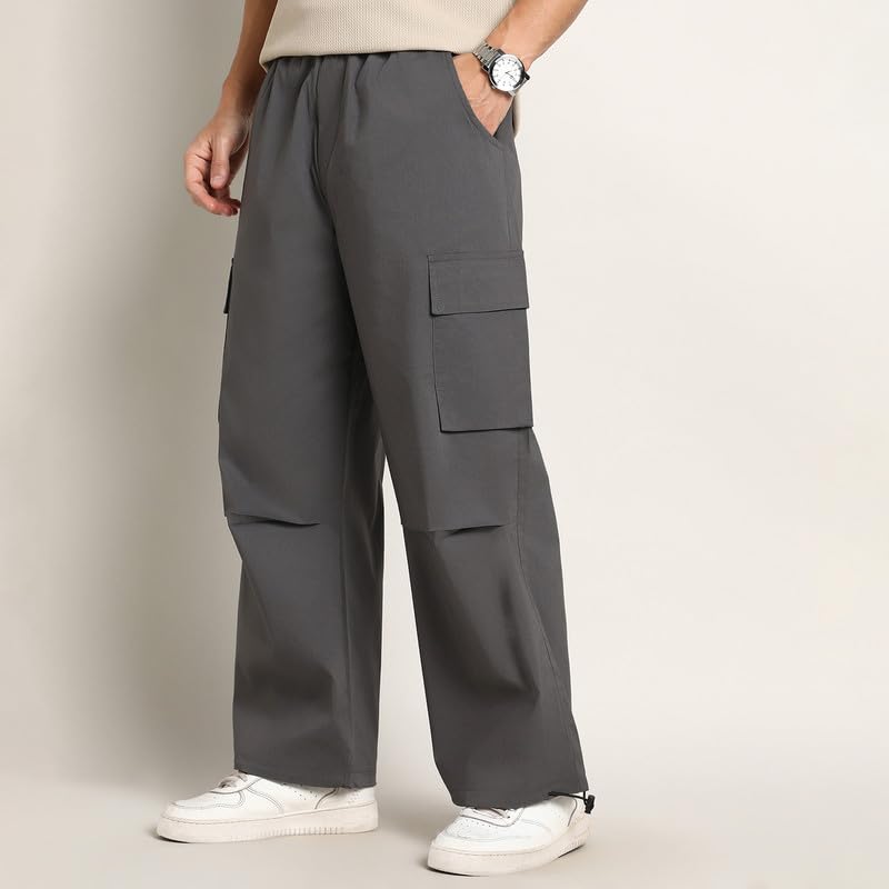 Image of CAHOOT Men's Cargo Trousers for Casual Wear | Mid-Rise | Relaxed Fit | Button Closure | Cargo Pants Crafted with Comfort Fit for Everyday Wear