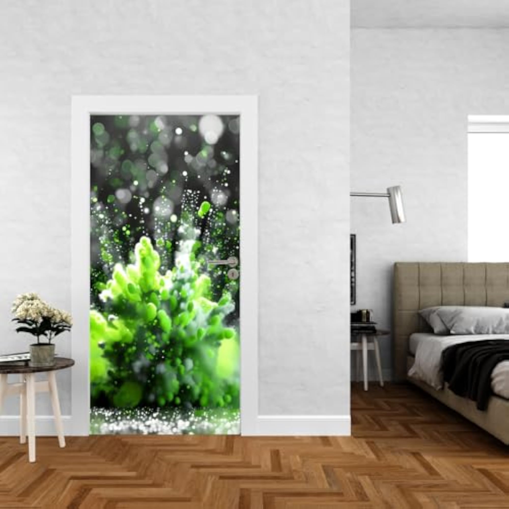 Green Abstract Splash Door Interior Sticker, Positive Vibes Decor