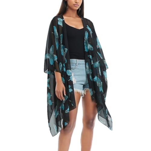 Women's Kimono Cardigan Long Chiffon Floral Swimsuit Cover up Bohemian Beachwear Bikini Shawl Tops