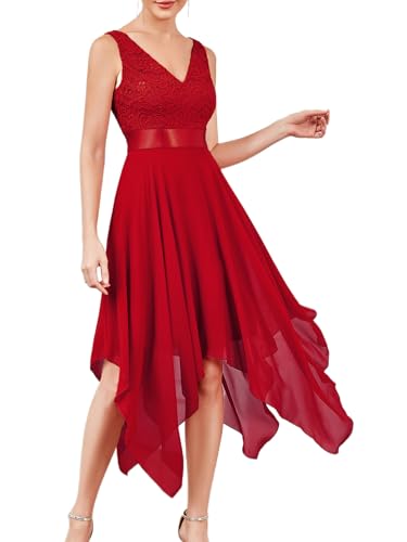 Image of Ever-Pretty Women's Spring V Neck Lace Chiffon A Line Prom Dresses Semi Formal Cocktail Wedding Guest Dress 0207