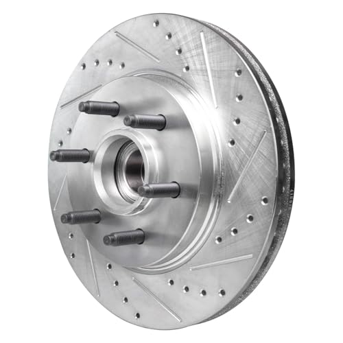 Image of Detroit Axle - RWD Front Brake Kit for 2004-2008 Ford F-150 | 2006-2008 Lincoln Mark LT Drilled & Slotted Disc Brake Rotors Ceramic Brake Pads 2005 2006 2007 Replacement