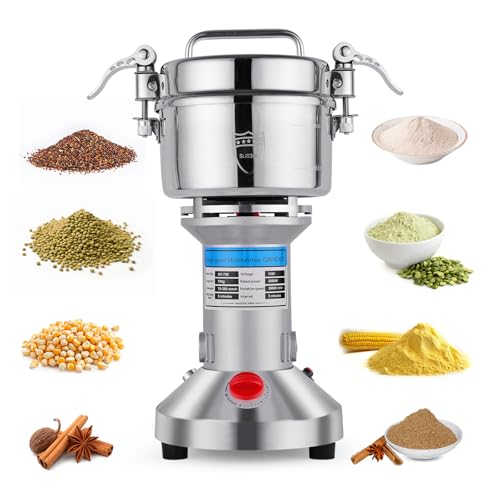 Electric Grain Mill Grinder, 2000W High-Speed 750g 304 Stainless Steel Professional grain mill for flour & Spice Grinder for Kitchen and Coffee Shop - Grinds Grains, Coffee, Dry Spices, Easy Operation