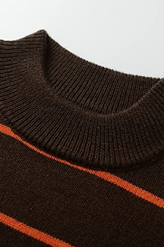 Image of Women's Sweaters Casual Long Sleeve Mock Neck Drop Shoulder Tunic Striped Pullover Knit Sweater Tops
