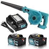 DOSCTT ブロワー+互換 マキタ 18v バッテリー BL1850B 2個+18v 充電器DC18RC 電動工具 18v バッテリー 5.0Ah 大容量 コードレスブロワー 集塵 掃除機 洗車ブロアー 庭掃除 【充電器 バッテリー付き】 青