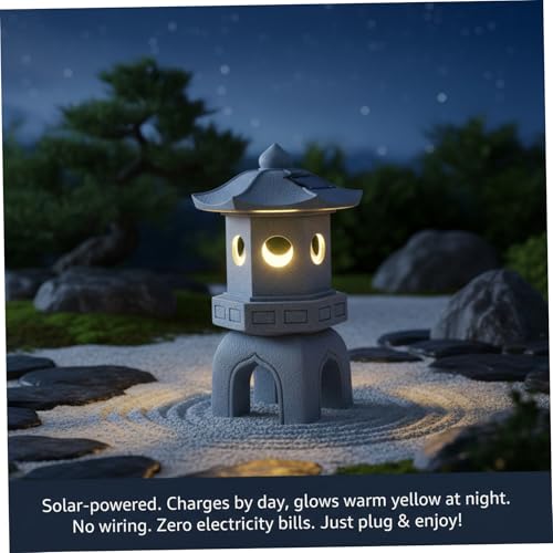 Pagode de jardin japonais solaire LED résine déco extérieur - 3