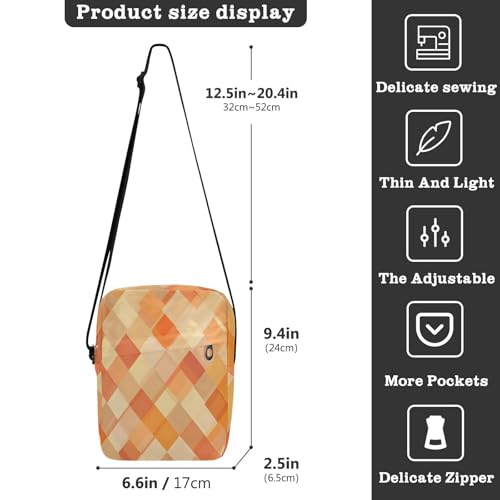mens messenger bag crossbody Small Crossbody Bags For Women Shoulder Handbags Adjustable Strap for Casual Casual- Trendy Rhomboid Orange Neutral3