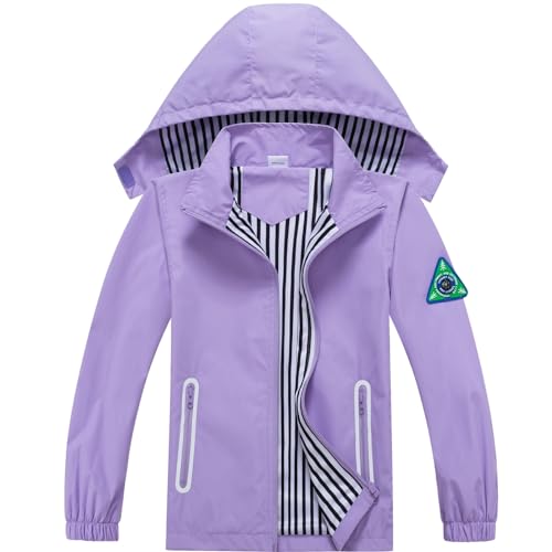 Boys Rain Jacket with Detachable Hood Lightweight Raincoats for Kids
