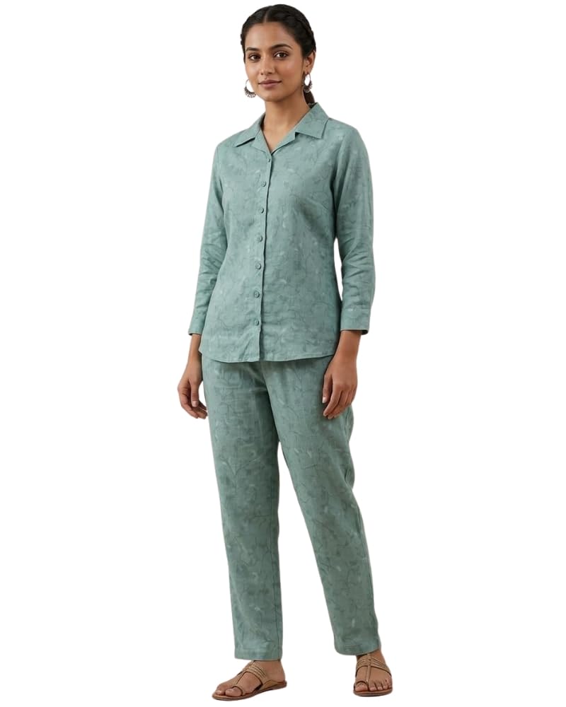 kti Women Printed Co-Ord Set Stylish Collar Neck Shirt and Straight Pant Casual Wear-picture-24