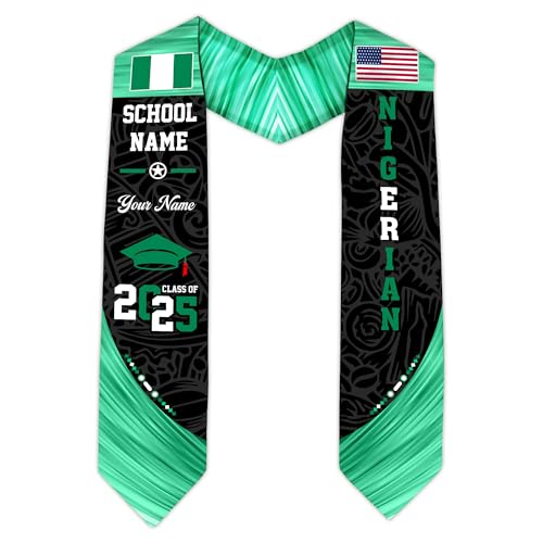 MonkeyVan Custom Nigerian Graduation Sash Nigeria Graduation Stole Personalized Nigerian American Flag Graduation Sash 2025 Style 5