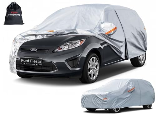 Image of Kayme 6 Layers Hatchback Car Cover Custom Fit for Ford Fiesta (1989-2026), Waterproof All Weather for Automobiles,Rain Sun UV Protection.Silver
