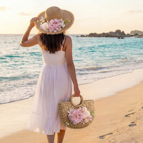 Sombrero de playa rosa para mujer con bolso de rata miniatura 2