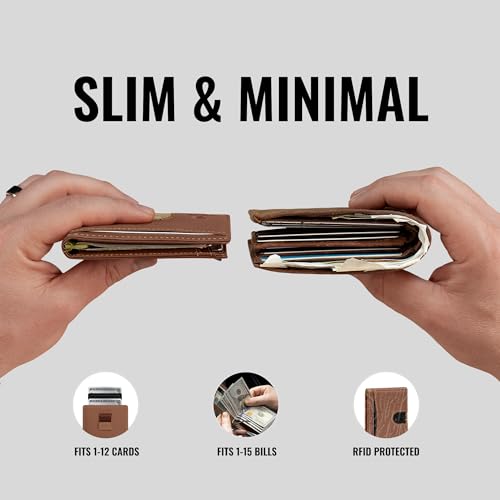 Image of Kings Loot Money Clip Slim Minimalist Wallet for Men - RFID Blocking Leather Design with Money Clip - Front Pocket Bifold Holds 12 Cards - Stylish & Compact Wallets (Bourbon)