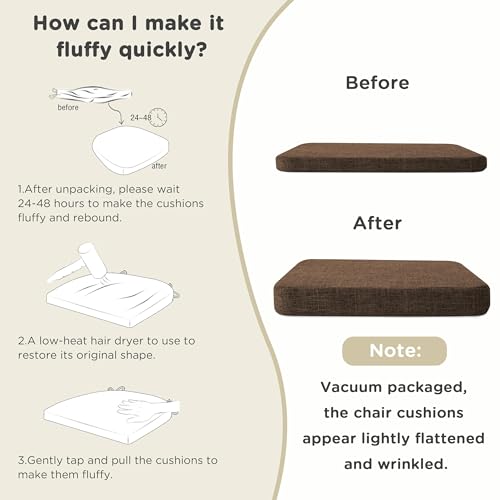 Image of AddGrace Square Chair Cushions for Dining Chairs 6 Pack 16x16x2inch Coffee | Non Slip, Removable Cover with Ties, Textured Fabric, for Kitchen Dining Room Indoor, Hard Wooden Chairs, Family Gathering