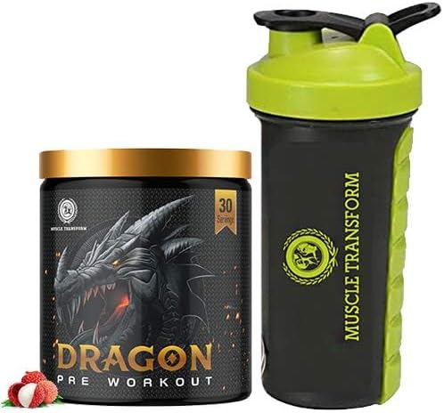 DRAGON Hardcore Pre-Workout Supplement with Creatine Monohydrate; Arginine AAKG; Beta-Alanine Energy Drink for men's and Women's- 30 Servings WITH FREE SHAKER (LITCHI)
