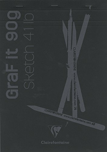 Clairefontaine - Ref 96841C - Graf It White Glued Sketch Pad (80 Sheets) - A4 Size, 90gsm Drawing Paper, Black Cover, Microperforated Sheets, Top Glued