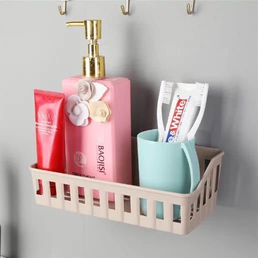 Image of Khedu Feb Bathroom Shelves Plastic Wall Shelf Organizer Self-Adhesive Sticker Hooks Wall Holder Bathroom Storage Rack Box Strong Shower Rack Shelf (Pack of 1) (Multicolour)