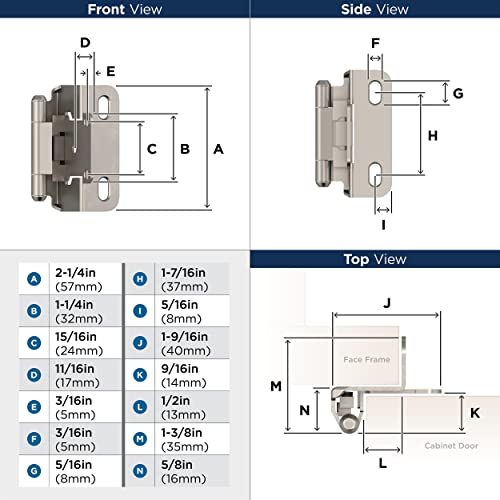 Image of Amerock 1 Pair 1 /2 inch Overlay Satin Nickel Partial Wrap Cabinet Hinge | Self-Closing Steel Cabinet Hinge for Kitchen and Bathroom Cabinet Doors with a 1 /2 inch (13 mm) Overlay, Partial Wrap